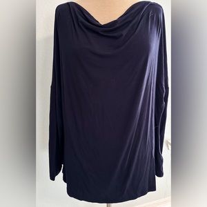 Relaxed Off The Shoulder Long Sleeve London Tee Navy Blue